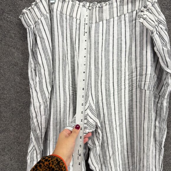 Time And Tru Pants Women 2XL Gray Striped High Rise Linen Flat Front Pull On - Picture 4 of 8